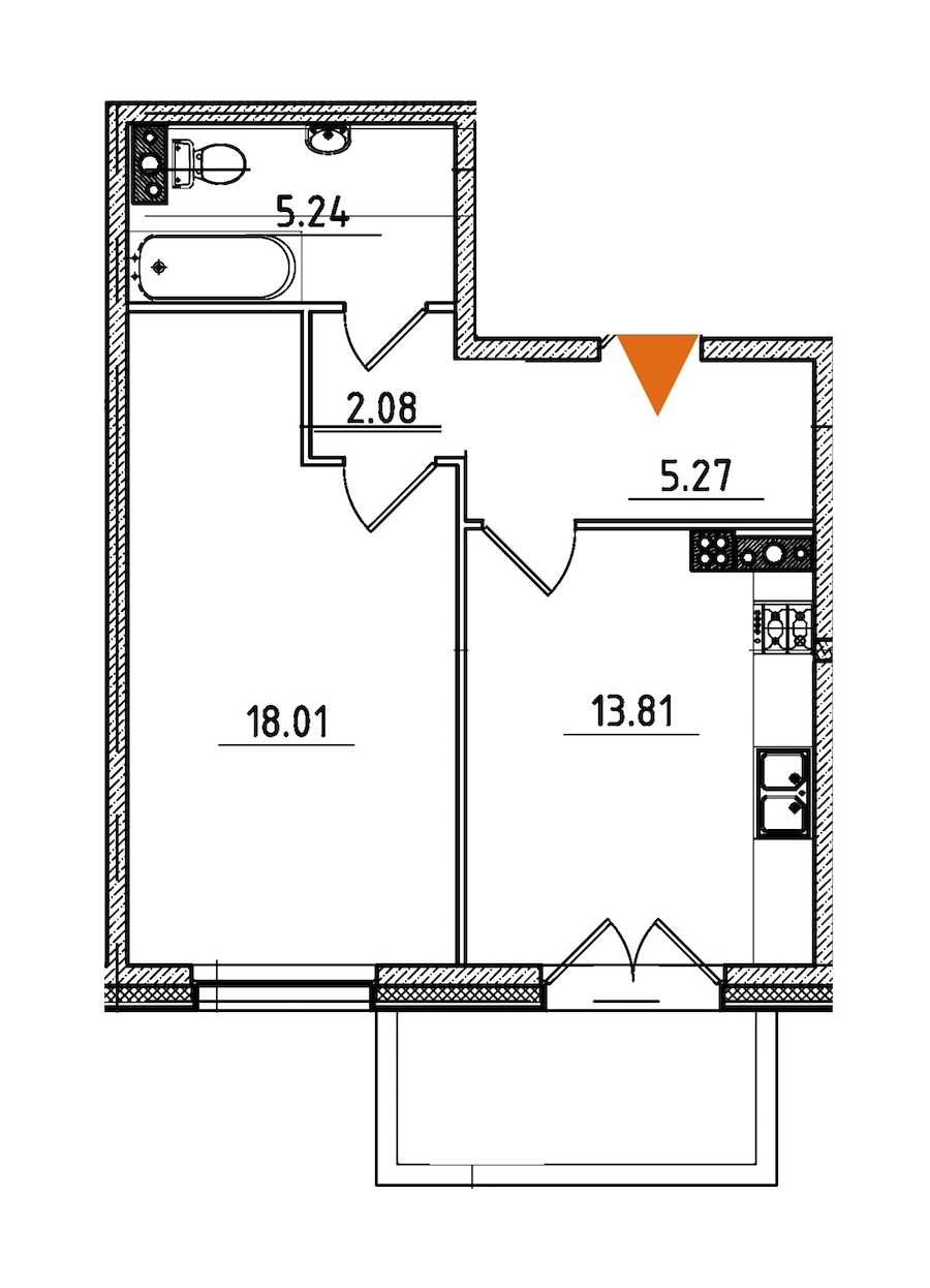Однокомнатная квартира в : площадь 45.98 м2 , этаж: 7 – купить в Санкт-Петербурге